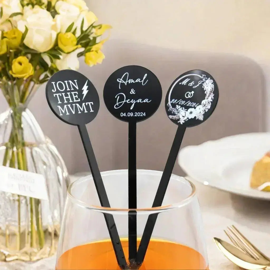 24pcs Personalized Print Banquet Drink Stirrers Customized Wedding Drink Stirrers Baptism Decor Party Cocktail Acrylic Stirrers FYLZGO Signs