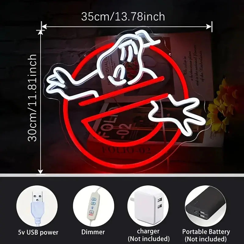 1Pc Ghostbusters LED neon light, USB powered multi-color light, with switch control, no metal, suitable for game rooms, parties, Halloween decorations - no battery required FYLZGO Signs