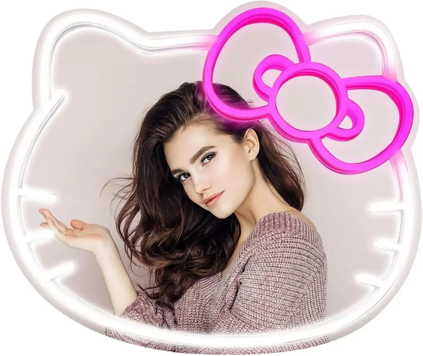 Anime Hello Kitty Mirror Neon Signs USB Powered LED Dimmable Neon Light for Wall Decor Teen Girls Gift Makeup Mirror Room Decor
