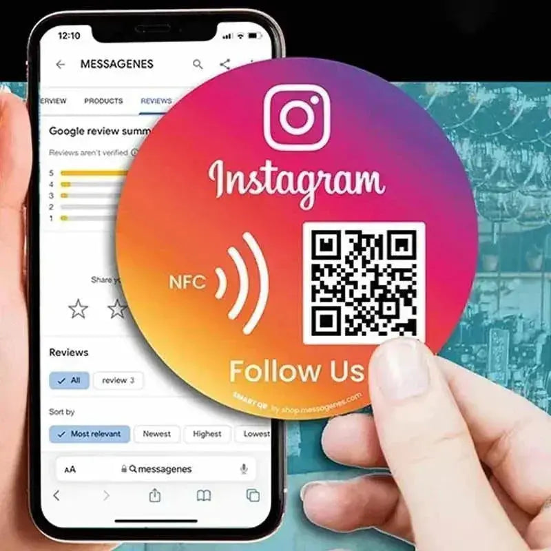 Acrylic Social Business Media Sign NFC Tap Follow US on Instagram QR Code Sign Google Review Facebook Card For Shop store FYLZGO Signs