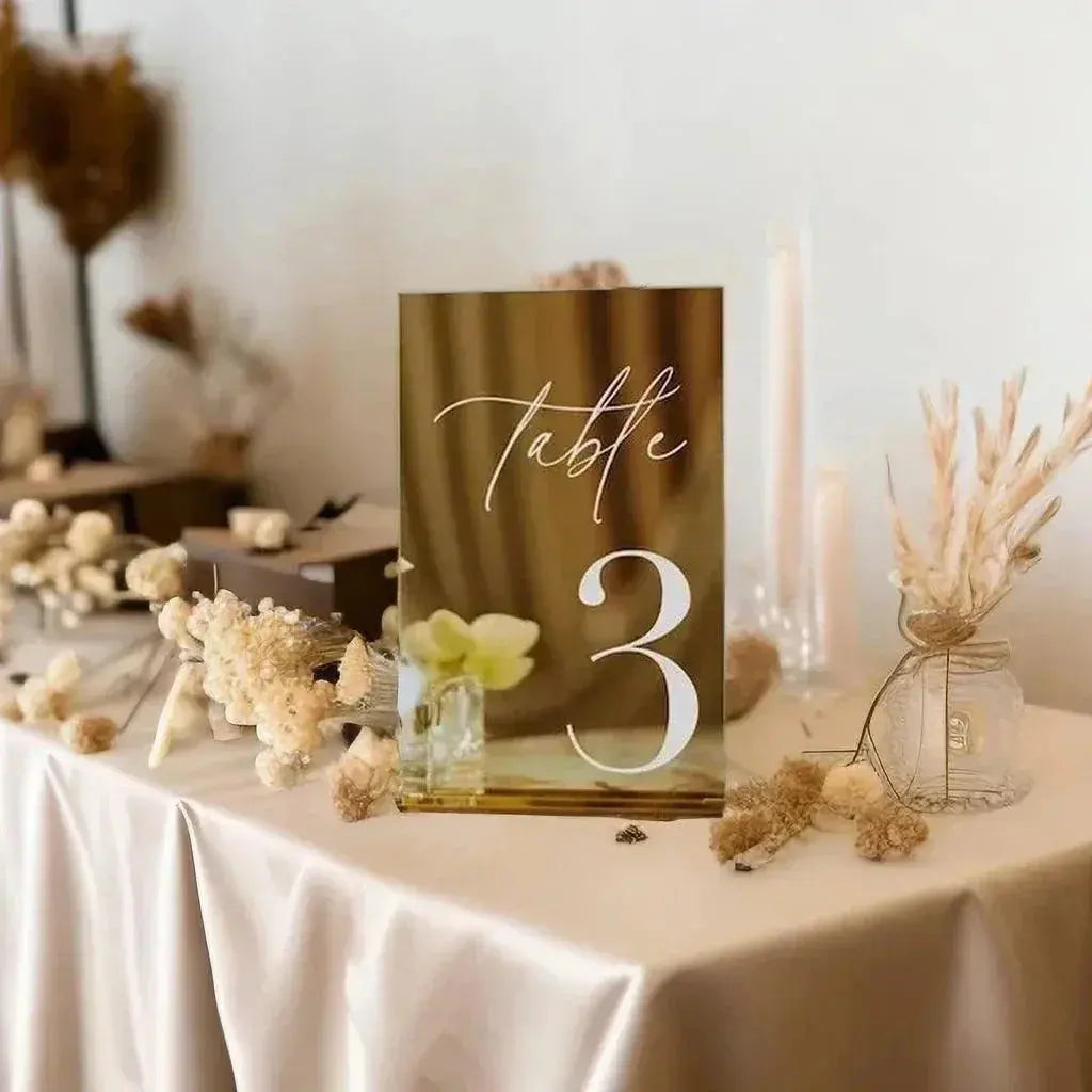 Mirror Silver Wedding Table Numbers With Stand Wedding Table Decor Acrylic Luxury Wedding Signage Table Number Stand FYLZGO Signs