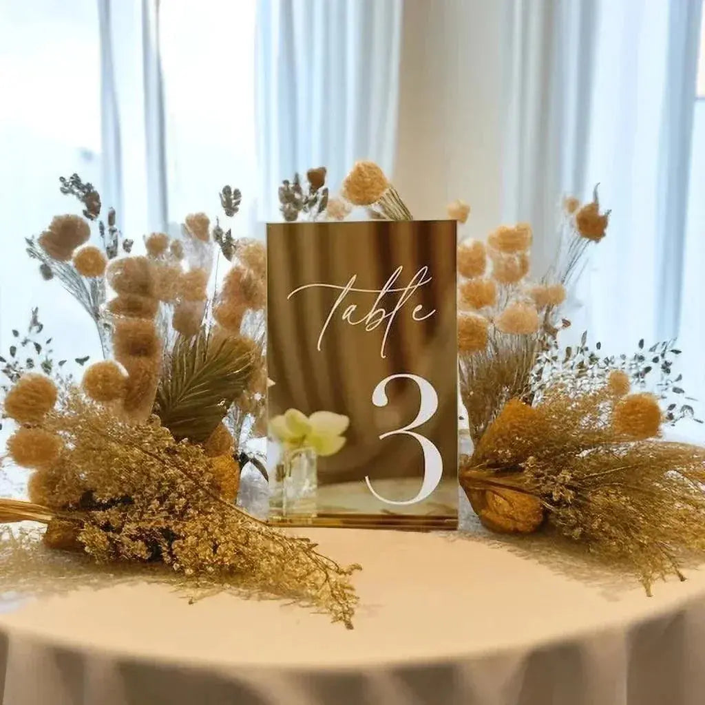 Mirror Silver Wedding Table Numbers With Stand Wedding Table Decor Acrylic Luxury Wedding Signage Table Number Stand FYLZGO Signs