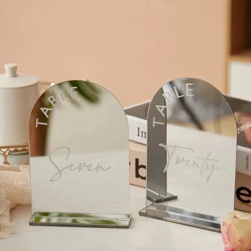 Silver Mirror Acrylic Table Numbers,Modern Table Numbers,Wedding Table Sign with Stands,Arch Gold Sign,Table Decor FYLZGO Signs