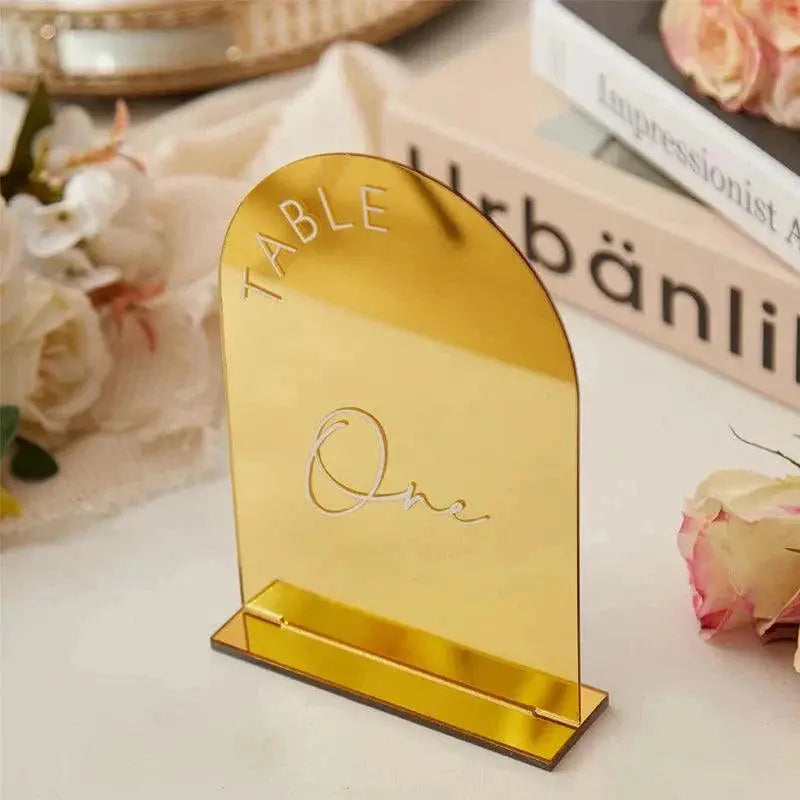 Silver Mirror Acrylic Table Numbers,Modern Table Numbers,Wedding Table Sign with Stands,Arch Gold Sign,Table Decor FYLZGO Signs