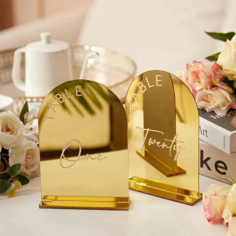 Silver Mirror Acrylic Table Numbers,Modern Table Numbers,Wedding Table Sign with Stands,Arch Gold Sign,Table Decor FYLZGO Signs