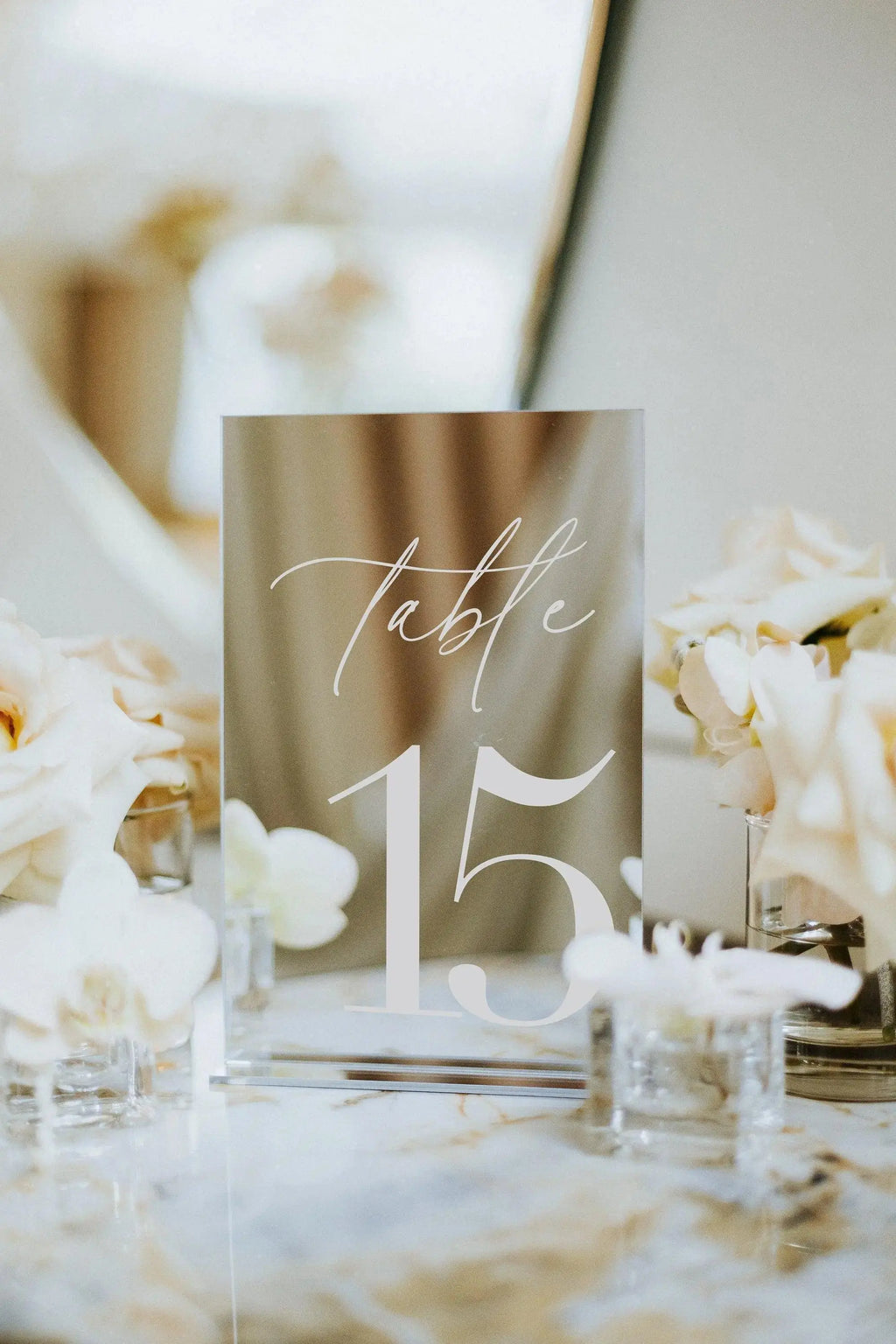 Mirror Silver Wedding Table Numbers With Stand Wedding Table Decor Acrylic Luxury Wedding Signage Table Number Stand FYLZGO Signs