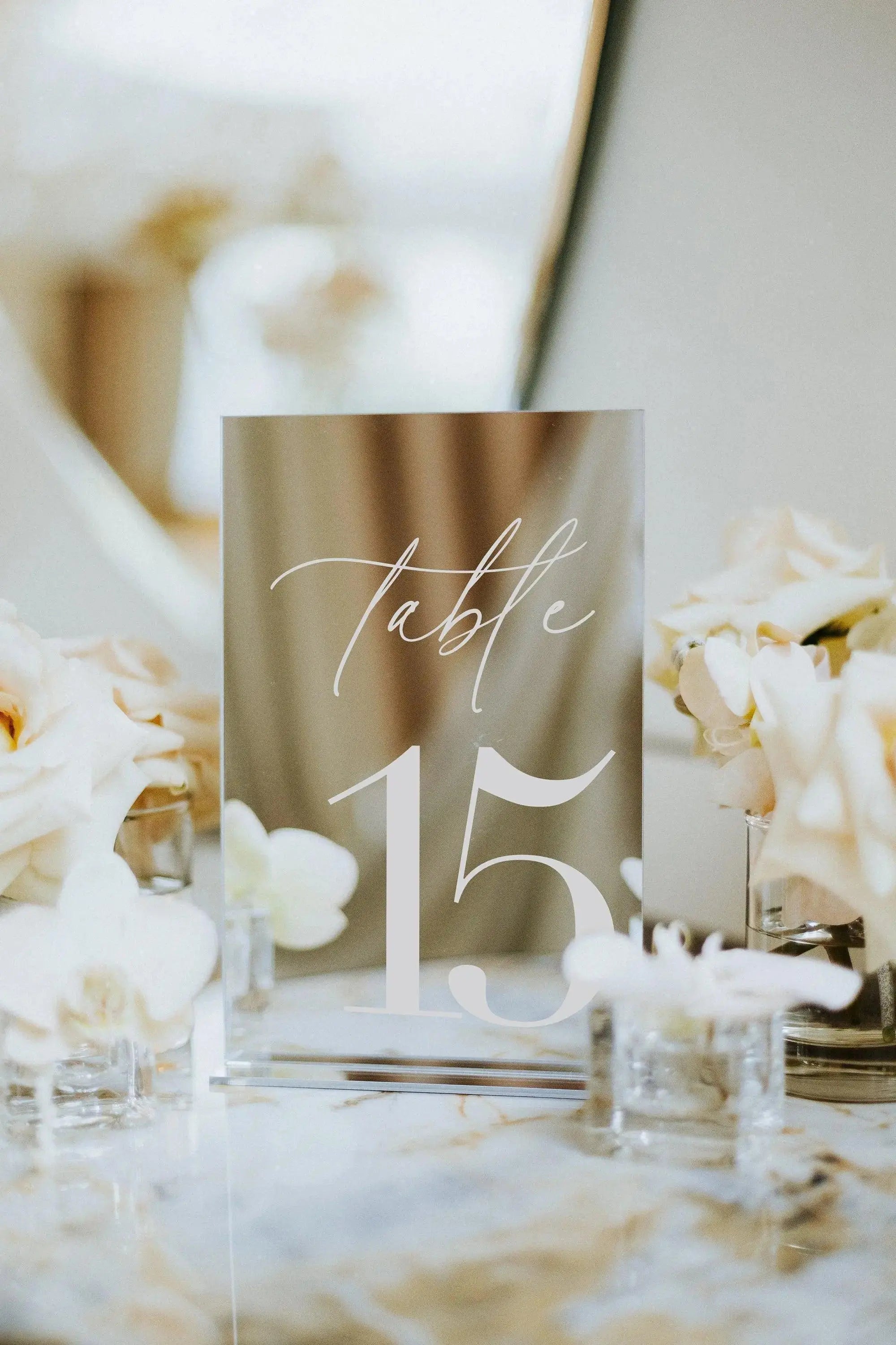 Mirror Silver Wedding Table Numbers With Stand Wedding Table Decor Acrylic Luxury Wedding Signage Table Number Stand FYLZGO Signs