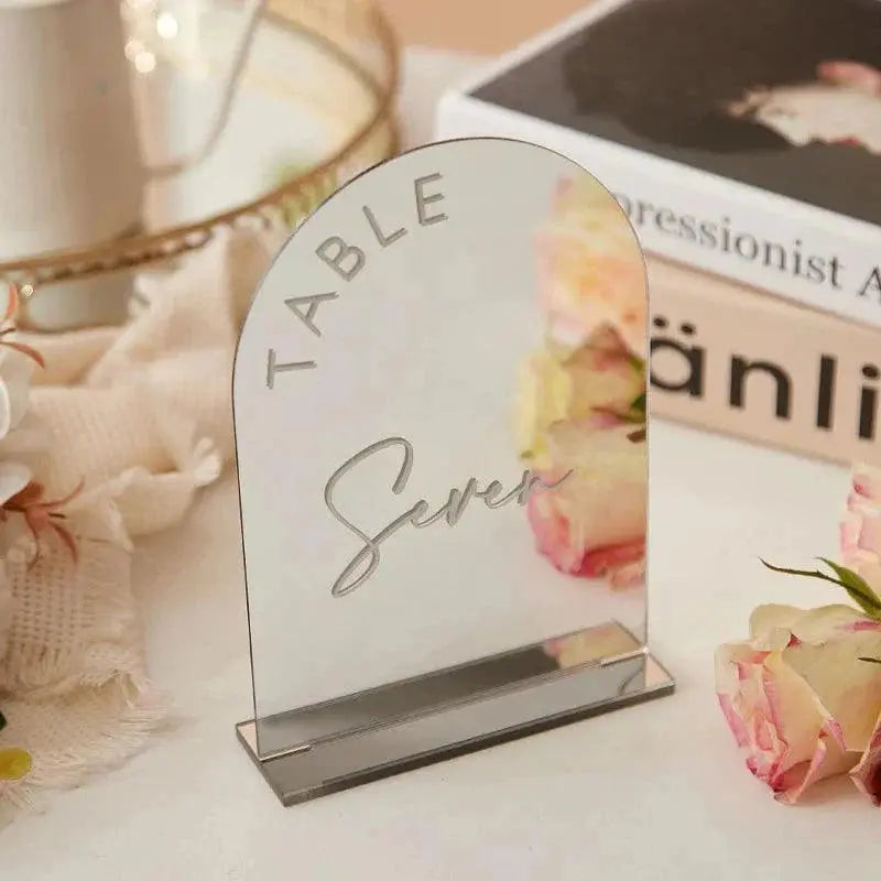 Silver Mirror Acrylic Table Numbers,Modern Table Numbers,Wedding Table Sign with Stands,Arch Gold Sign,Table Decor FYLZGO Signs
