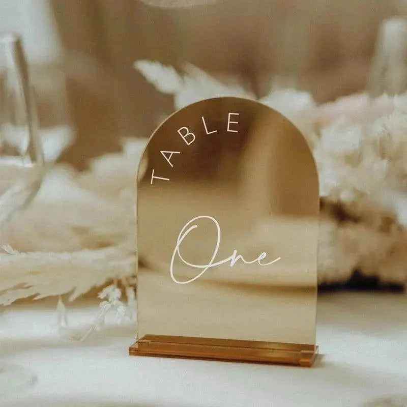 Silver Mirror Acrylic Table Numbers,Modern Table Numbers,Wedding Table Sign with Stands,Arch Gold Sign,Table Decor FYLZGO Signs