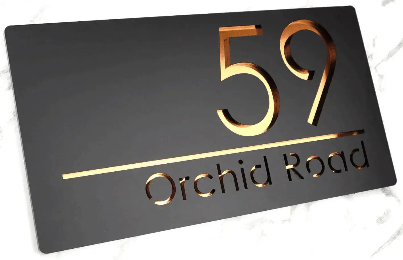 Laser Cut House Signs Matt Black & Gold Door Numbers Address Plaque Number FYLZGO Signs
