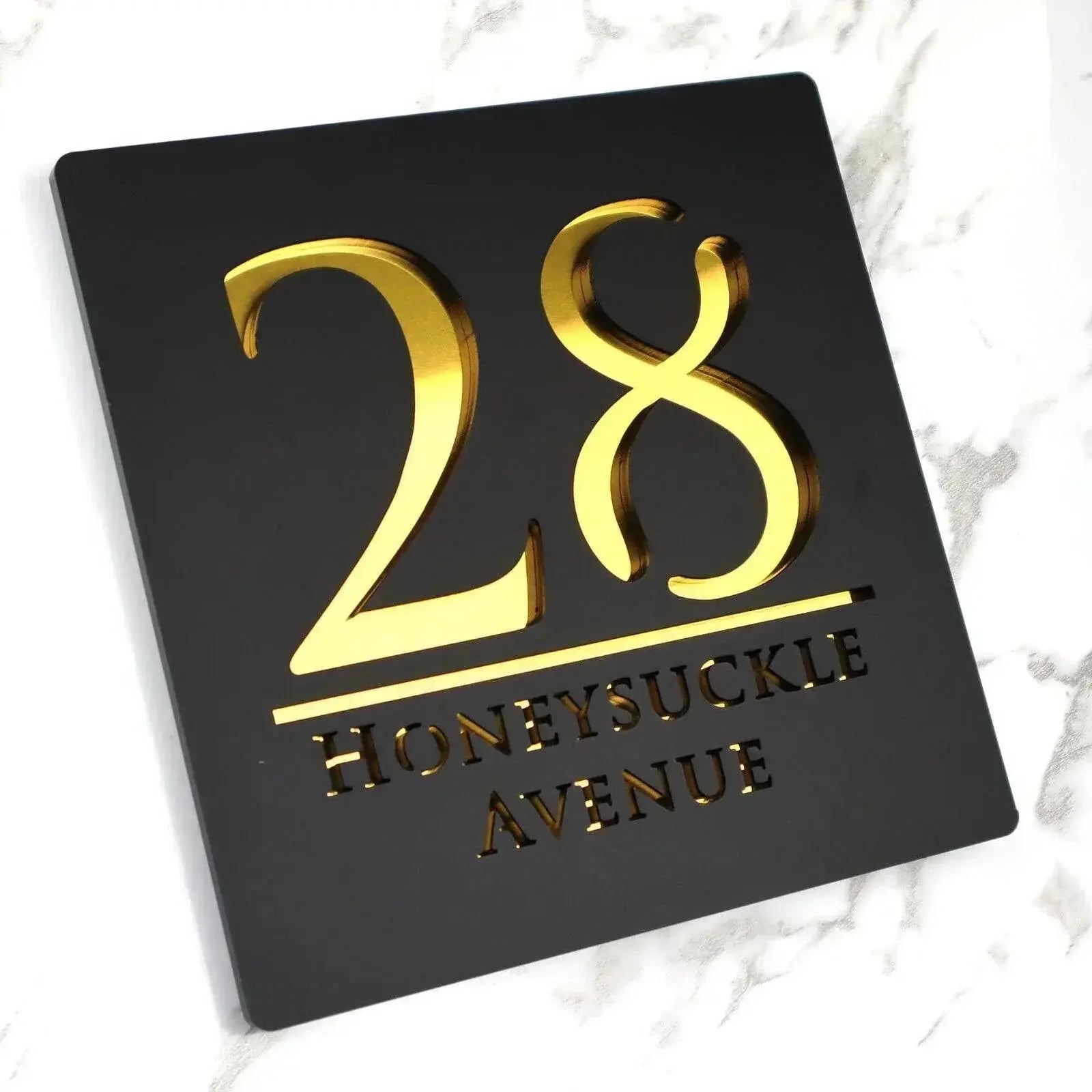 Laser Cut House Signs Matt Black & Gold Door Numbers Address Plaque Number FYLZGO Signs