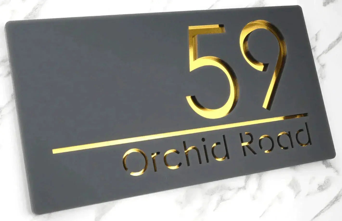Laser Cut House Signs Matt Black & Gold Door Numbers Address Plaque Number FYLZGO Signs