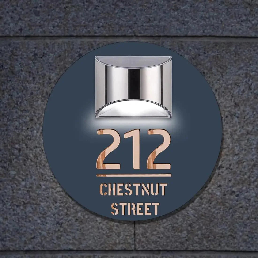 Personalized Circular Solar House Sign, House Number with Solar Light - FYLZGO Signs