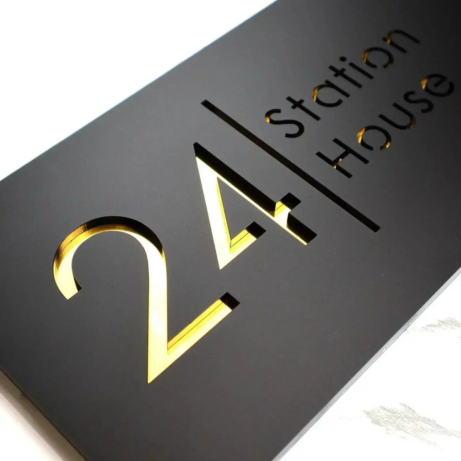Laser Cut House Signs Matt Black & Gold Door Numbers Address Plaque Number FYLZGO Signs