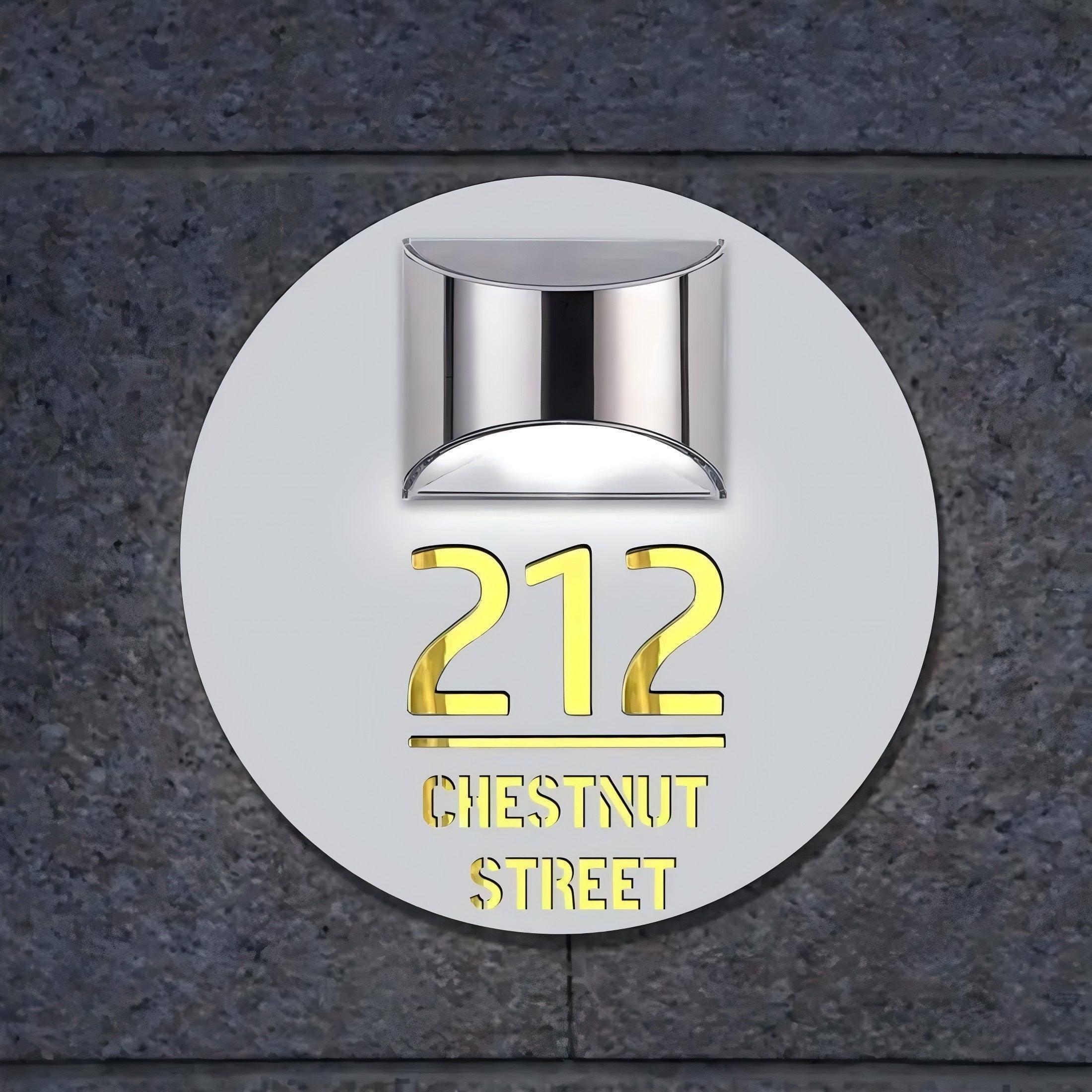 Personalized Circular Solar House Sign, House Number with Solar Light FYLZGO Custom